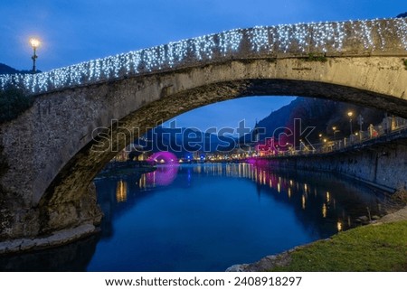 Romanesque style bridge that crosses the Brembo river in San Pellegrino Terme