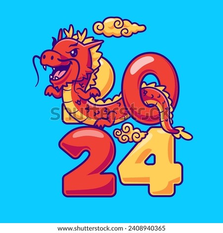 Cute Dragon New Year 2024 Cartoon Vector Icon Illustration. Animal Holiday Icon Concept Isolated Premium Vector. Flat Cartoon Style
