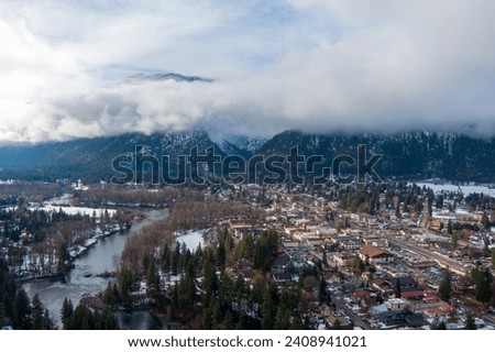 Leavenworth, Washington winter landscape aerial view