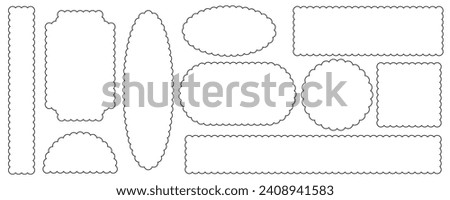 Scallop edge border and frame. Square circle and rectangle shape. Vector lace frill. Simple cute label. Outline decorative collection. Royalty-Free Stock Photo #2408941583
