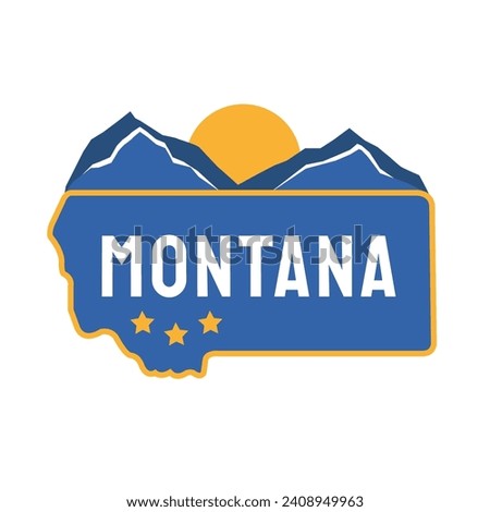 Sign for Montana state, vector hand drawn art with mountains