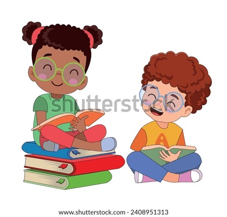 Cute Little children reading book