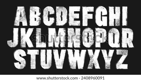 Letterpress Font with a Rough Mis-printed Letterpress and Rolled Ink texture. Bold condensed font. Highly detailed individually textured characters Royalty-Free Stock Photo #2408960091