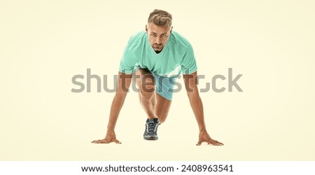 athletic man sport runner sportsman ready to start running isolated on white background Royalty-Free Stock Photo #2408963541