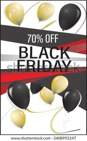 Black friday Poster template in white background with black and gold balloons. Vector illustration., Use for promotion.