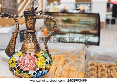 Turkish tea set. Ottoman teacup with traditional arabic ornaments