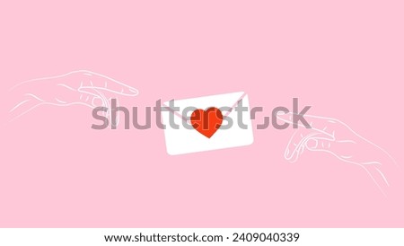 Abstract background Valentine's day design , hand drawing line , mail and red love icon , abstract background. Vector illustration , red heart