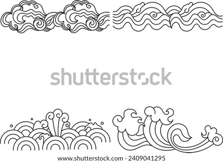 Collection of Traditional Chinese Waves Illustration. With Oriental Linear Style. Vector Icon.