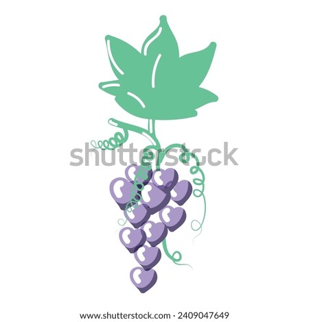 A bunch of grapes with heart-shaped berries. Vector illustration on white background.