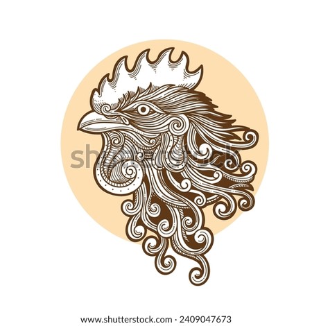 Hand drawn rooster head vector illustration. Sketch chicken portrait isolated on white background Royalty-Free Stock Photo #2409047673