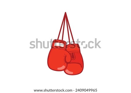 Red boxing gloves hanging isolated on white background. Vector illustration.
