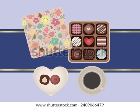 Clip art of chocolate box and coffee for Valentine's Day
