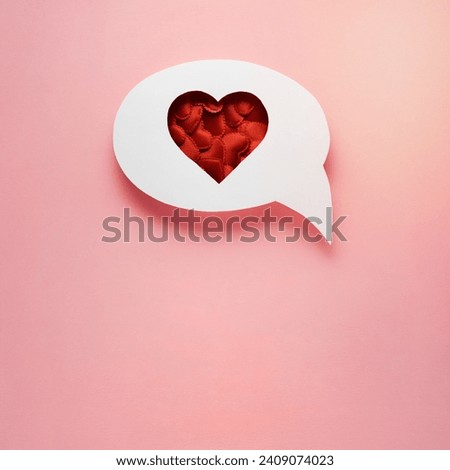 Creative valentines concept photo of comic cloud with hearts on pink background.