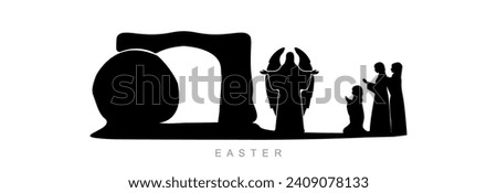 Easter, set of icons on a white background. The cave where Jesus Christ was resurrected and God's Angel announcing the resurrection to women. Royalty-Free Stock Photo #2409078133