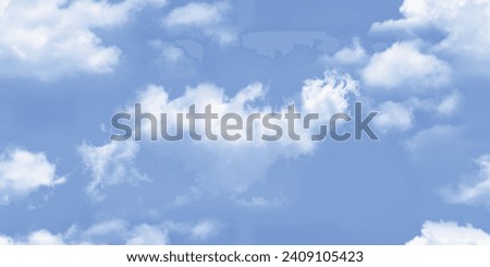 Panorama of real blue sky during daytime with white light clouds Freedom and peace. Large photo format Cloudscape blue sky Simple beautiful gloomy blue sky with fluffy clouds in summer morning