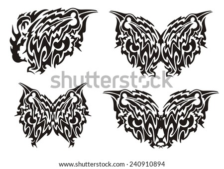 Dragon butterfly wing and butterfly from it in tribal style