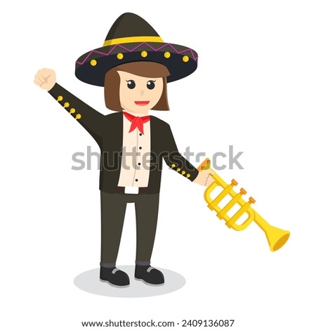 mariachi woman with trumpet design character on white background
