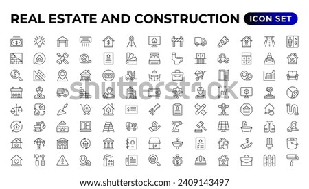 Real Estate and construction icon set. Included the icons as realty, property,  home loan and more. Outline icons collection.
 Royalty-Free Stock Photo #2409143497