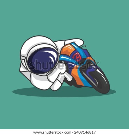 Astronaut is riding a motorbike vector cartoon icon illustration.Cute icon in flat Cartoon style