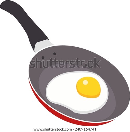 Vector illustration of frying a sunny side up egg with red frying pan