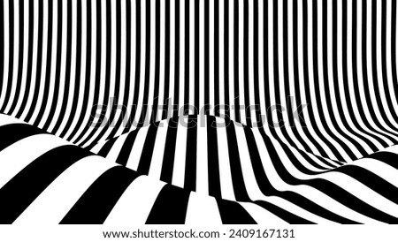 Optical illusion op art wavy background with black and white stripes texture. Royalty-Free Stock Photo #2409167131
