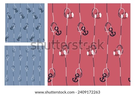 Contemporary seamless pattern set. Marine concept. Modern design for clothes, fabric, paper, cover, interior decoration, background, banner, card, poster, book, notebook, exercise book. Vector.