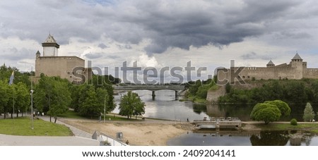 Bridge over the Narva River. Border between Estonia and Russia