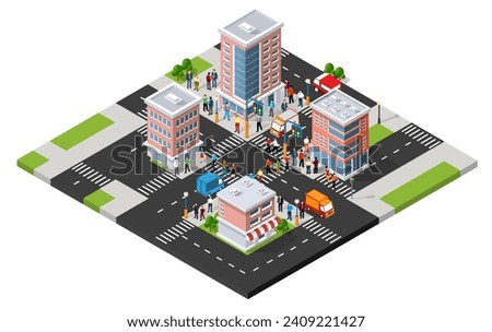 Isometric urban megalopolis top view of the city infrastructure town, street modern, real structure, architecture 3d elements different buildings Royalty-Free Stock Photo #2409221427