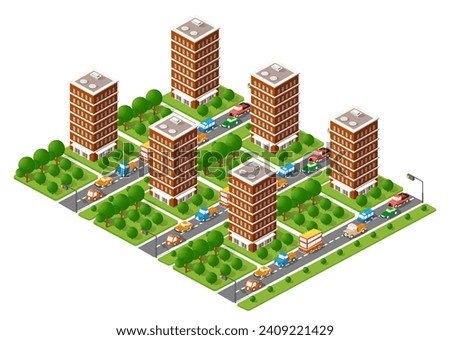 Isometric urban megalopolis top view of the city infrastructure town, street modern, real structure, architecture 3d elements different buildings Royalty-Free Stock Photo #2409221429