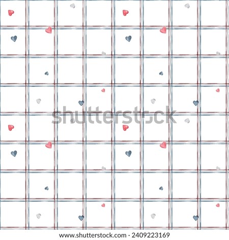 Vector Seamless Lines with heart pattern abstract on isolated background. Grid paper used for notes or decoration. French style seamless pattern texture for shirts, plaid, tablecloths, clothes
