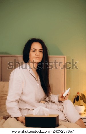  Woman sneezing , flu, running nose. Health care and medical concept. High quality photo