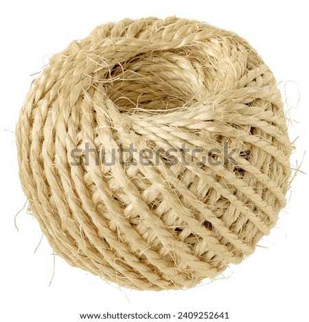 Ball of thick rough rope, isolated on white background Royalty-Free Stock Photo #2409252641
