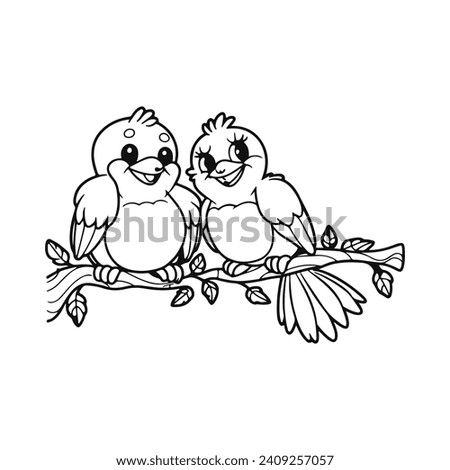 coloring book cute birds Sitting on a tree branch vector