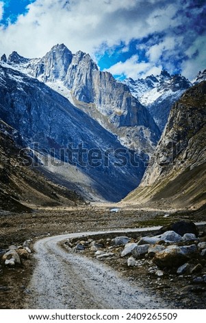 Road in Lahaul Valley in Himalayas. Himachal Pradesh, India India Royalty-Free Stock Photo #2409265509