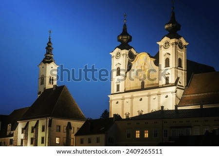 Steyr panorama with St. Michael's Church. Steyr, Upper Austria, Austria.. Royalty-Free Stock Photo #2409265511