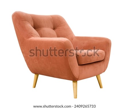 Comfortable coral pink armchair isolated on white background. Interior design element Royalty-Free Stock Photo #2409265733