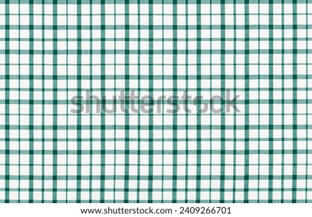 green white texture of factory fabric for tailoring, cotton checkered fabric close-up