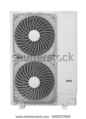 Large vertical outdoor double unit for split air conditioning system isolated on white background, Air conditioning Heat pump Inverter.