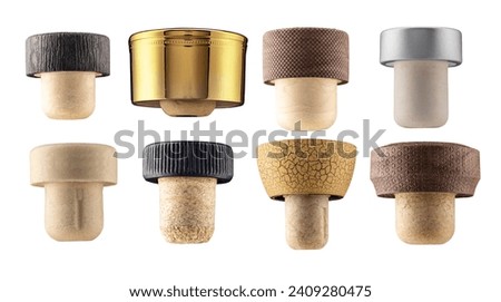 Various bottle caps, isolated on a white background. Royalty-Free Stock Photo #2409280475