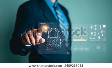 technology, login, information, security, privacy, business, protection, protect, padlock, password. touching padlock hud to view cloud technology system. that tech is protect your data and security.