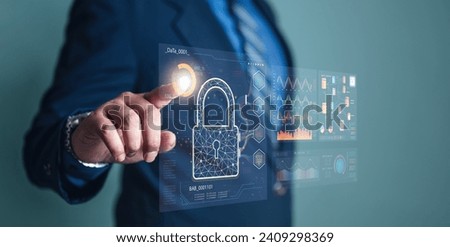 technology, login, information, security, privacy, business, protection, protect, padlock, password. touching padlock hud to view cloud technology system. that tech is protect your data and security.