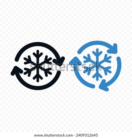Freezer control vector icon, automatic refrigeration, air conditioning, freezing. Snowflake with rotation arrows.