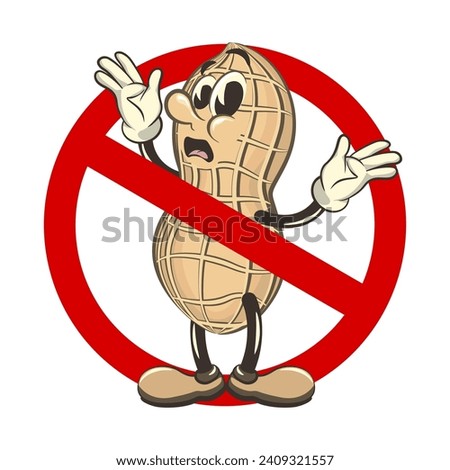 vector illustration of vintage peanut mascot character with prohibition sign