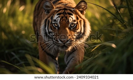 Tiger Walking in the Jungle Royalty-Free Stock Photo #2409334021