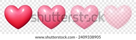 Pink 3d realistic heart symbols with transparency effect. Happy Valentine's day clip art for banner or letter template. Vector illustration