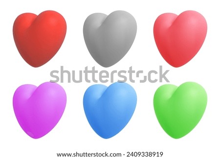Colorful 3d realistic heart symbols on white. Happy Valentine's day clip art for banner or letter template. Vector illustration