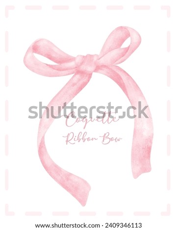 Cute coquette aesthetic pink ribbon bow in vintage style watercolor.