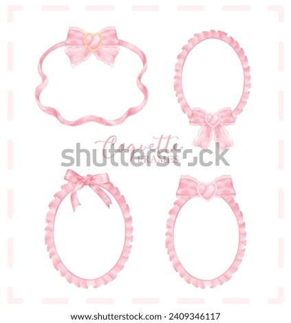 Cute coquette aesthetic pink frame ribbon bow in vintage style watercolor collection.