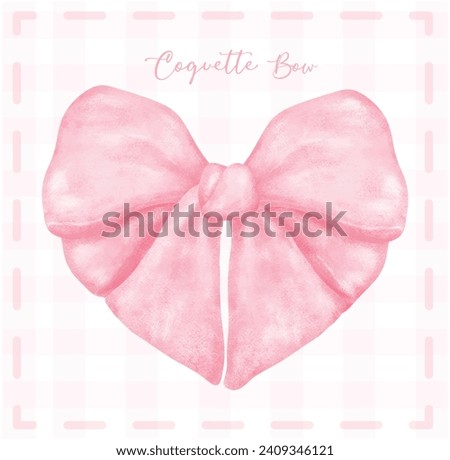 Cute coquette aesthetic pink bow in vintage heart shape ribbon style watercolor.
