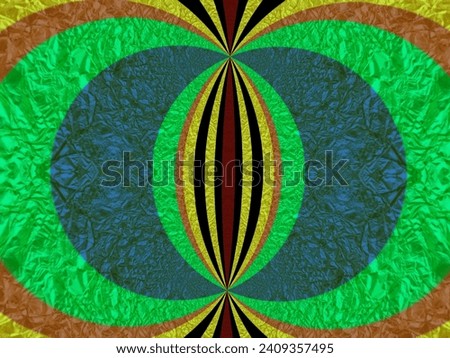 A hand drawing pattern made of yellow orange green and blue with black 
